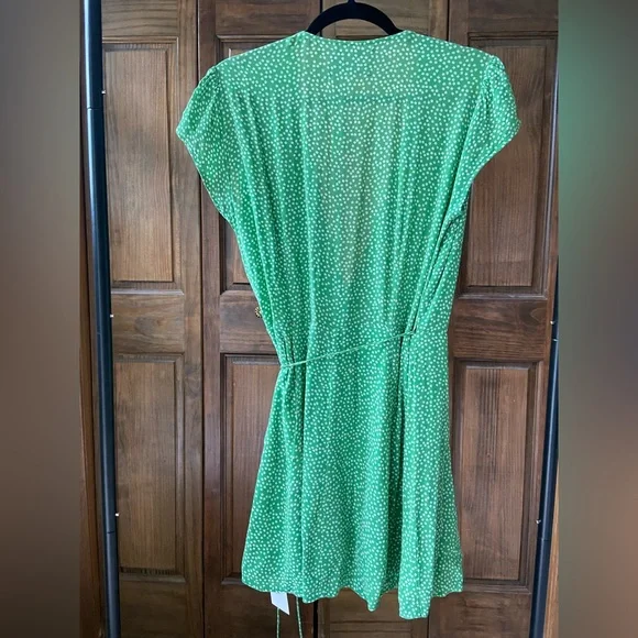 Reformation Green Wrap Polka Dot Mini Dress - Picture 7 of 7